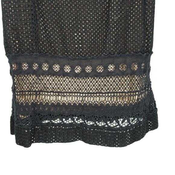 Loft Lace Mini Shift Dress 8P Women Black Tan Overlay Perforated Side Zip‎ - Picture 9 of 10